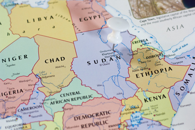 Map showing Sudan and surrounding countries