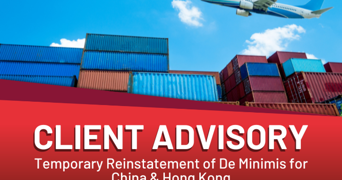 Client Advisory: Temporary Reinstatement of De Minimis for China & Hong ...